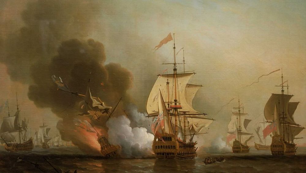 Pintura de la batalla entre el galeón San José y el navío inglés
