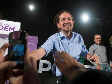 Pablo Iglesias, a su llegada al principal mitin de Podemos en Baleares