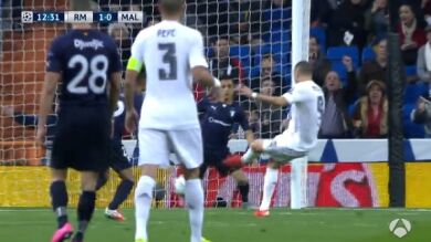 Benzema abre el marcador en el Real Madrid-Malmö
