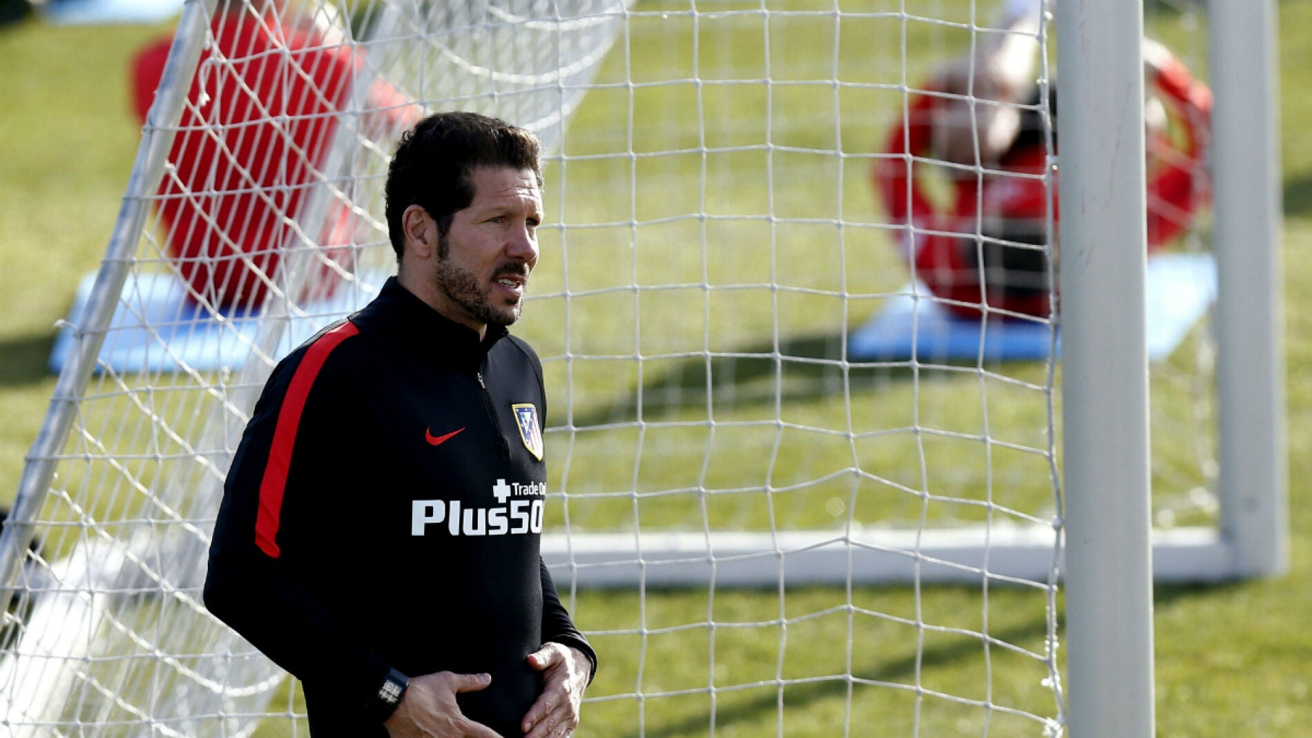 Simeone, durante el entrenamiento del Atl&eacute;tico de Madrid