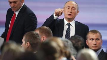 El presidente ruso, Vladimir Putin, durante su rueda de prensa anual en Moscú