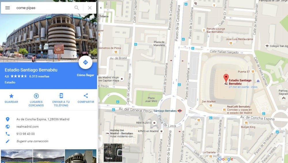 'Come pipas' en Google Maps
