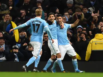 Navas, Agüero y De Bruyne celebran un gol del City en el Etihad Navas, Agüero y De Bruyne celebran un gol del City en el Etihad