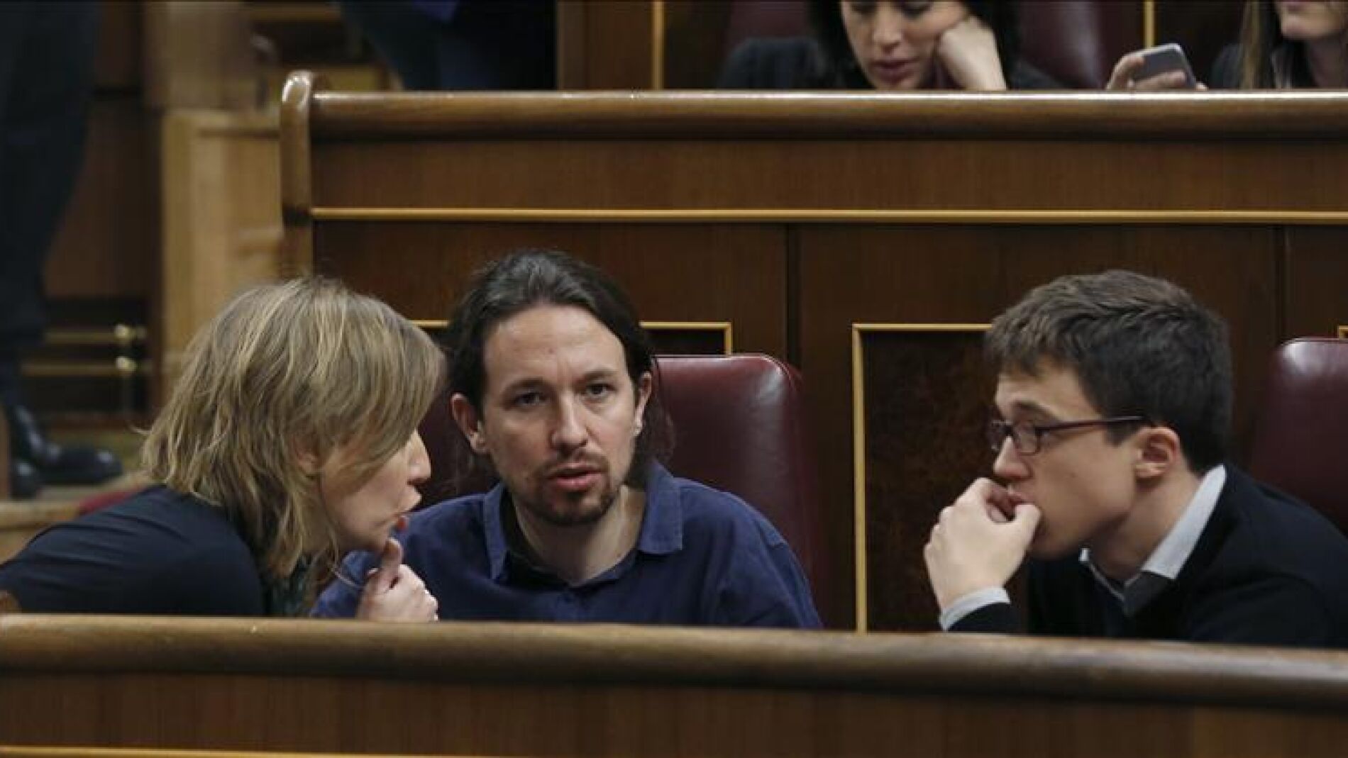 Tania S&aacute;nchez, Pablo Iglesias e &Iacute;&ntilde;igo Errej&oacute;n en el Congreso