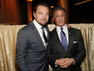 Leonardo DiCaprio y Sylvester Stallone en el almuerzo de nominados