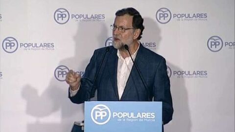 Mariano Rajoy, durante su intervenci&oacute;n en Murcia