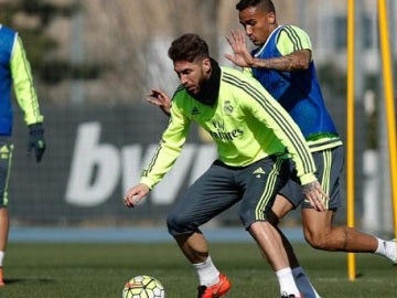 Sergio Ramos, en el entrenamiento del Real Madrid Sergio Ramos, en el entrenamiento del Real Madrid