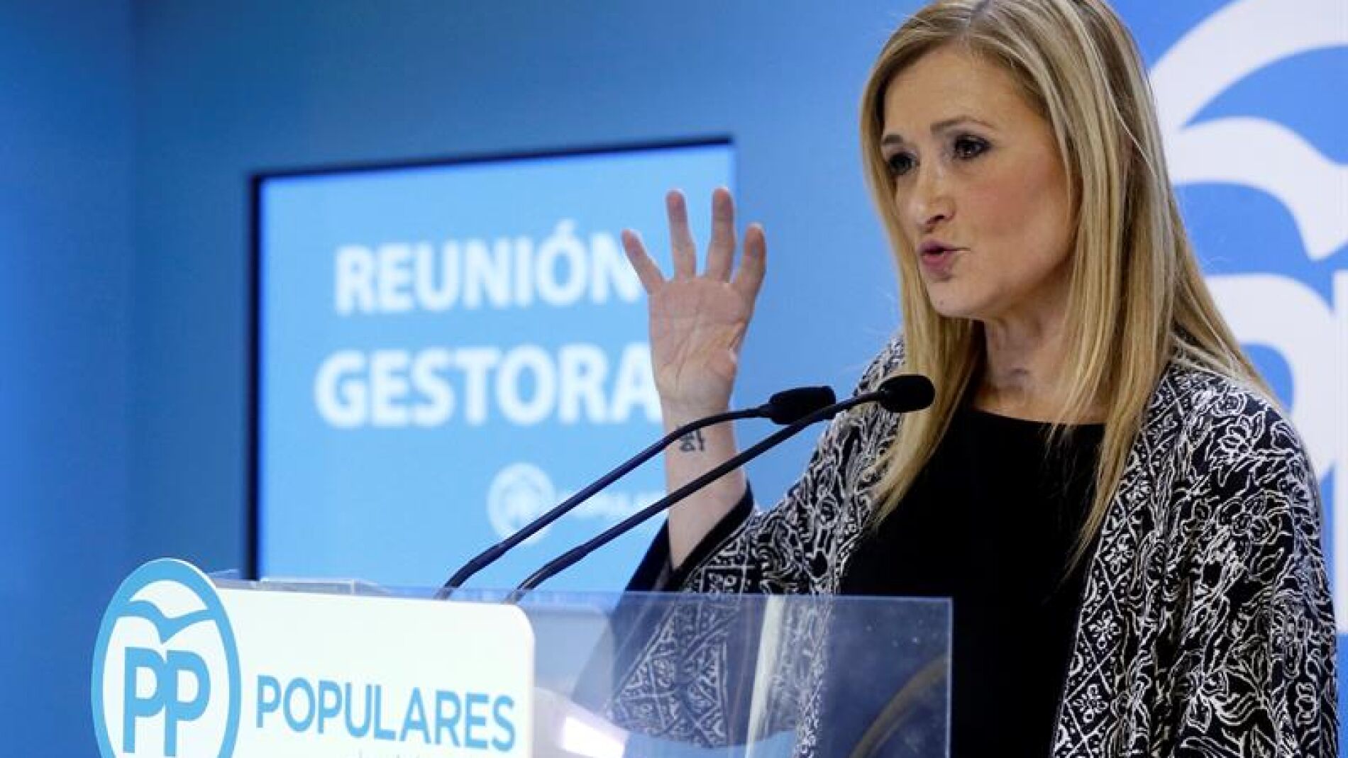 Cristina Cifuentes, durante un acto en la sede del PP