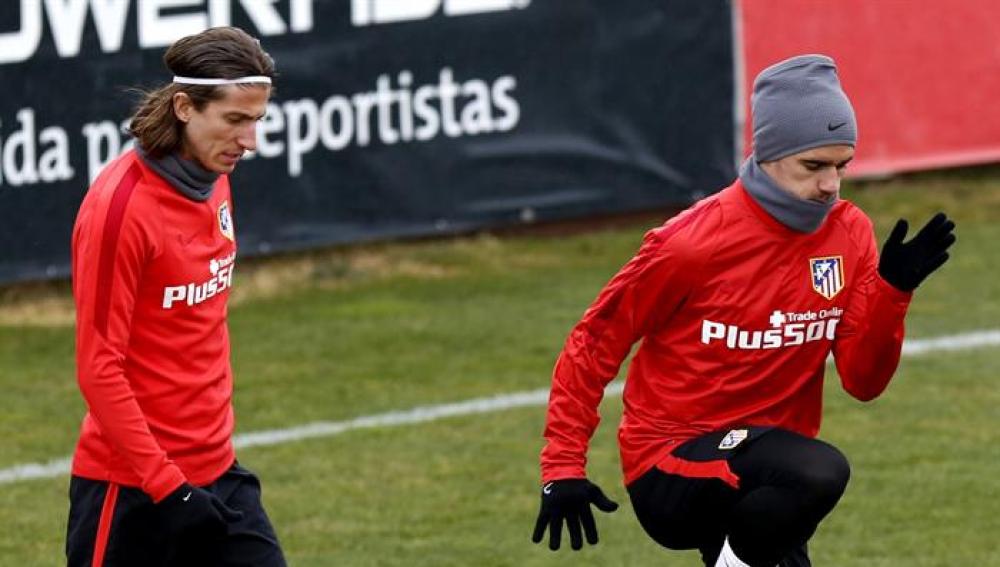 Griezmann y Filipe, en un entrenamiento con el Atlético de Madrid