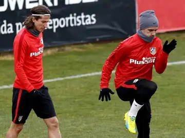 Griezmann y Filipe, en un entrenamiento con el Atlético de Madrid Griezmann y Filipe, en un entrenamiento con el Atlético de Madrid