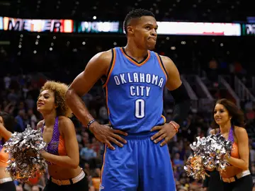 Russell Westbrook, durante el descanso de un partido Russell Westbrook, durante el descanso de un partido
