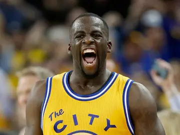 Draymond Green celebra la victoria contra los Atlanta Hawks Draymond Green celebra la victoria contra los Atlanta Hawks
