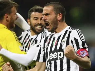 Bonucci celebra el pase a la final de la Copa de Italia de la Juventus Bonucci celebra el pase a la final de la Copa de Italia de la Juventus
