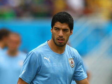 Luis Suárez, en un entrenamiento con Uruguay