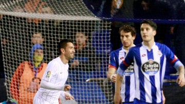 Charles celebra un gol en Riazor