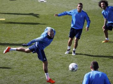 Pepe, durante el entrenamiento con el Real Madrid