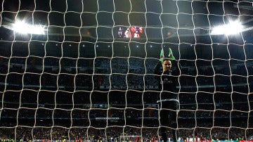 Keylor Navas celebra el gol de Cristiano Ronaldo