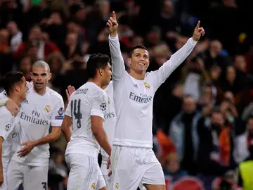 Cristiano Ronaldo celebrando el gol ante la Roma Cristiano Ronaldo celebrando el gol ante la Roma