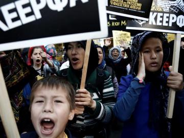 Manifestación de refugiados en Grecia