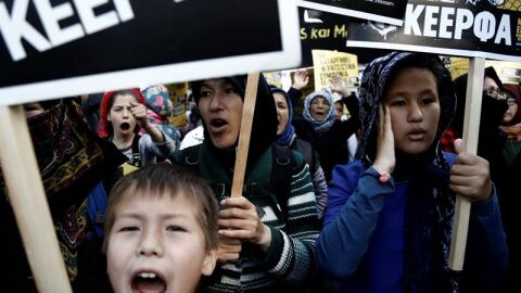 Manifestaci&oacute;n de refugiados en Grecia