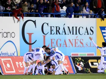 El Leganés celebra la victoria El Leganés celebra la victoria