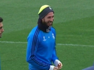 Sergio Ramos, en el entrenamiento en Valdebebas