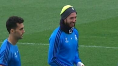 Bromas y buen ambiente en el entrenamiento del Real Madrid