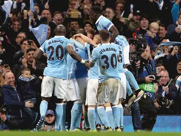 Los jugadores del City celebran el gol de Kevin de Bruyne Los jugadores del City celebran el gol de Kevin de Bruyne