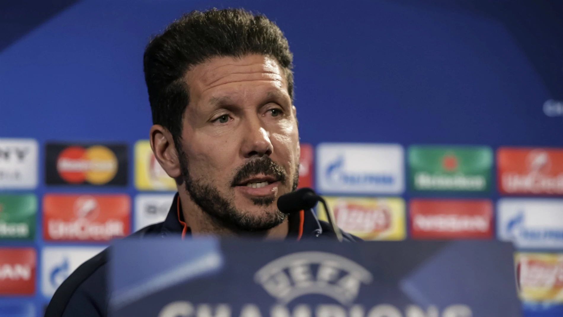 Simeone, durante la rueda de prensa Simeone, durante la rueda de prensa