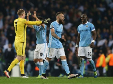 Los 'citizens' celebrando el pase a semis ante el PSG