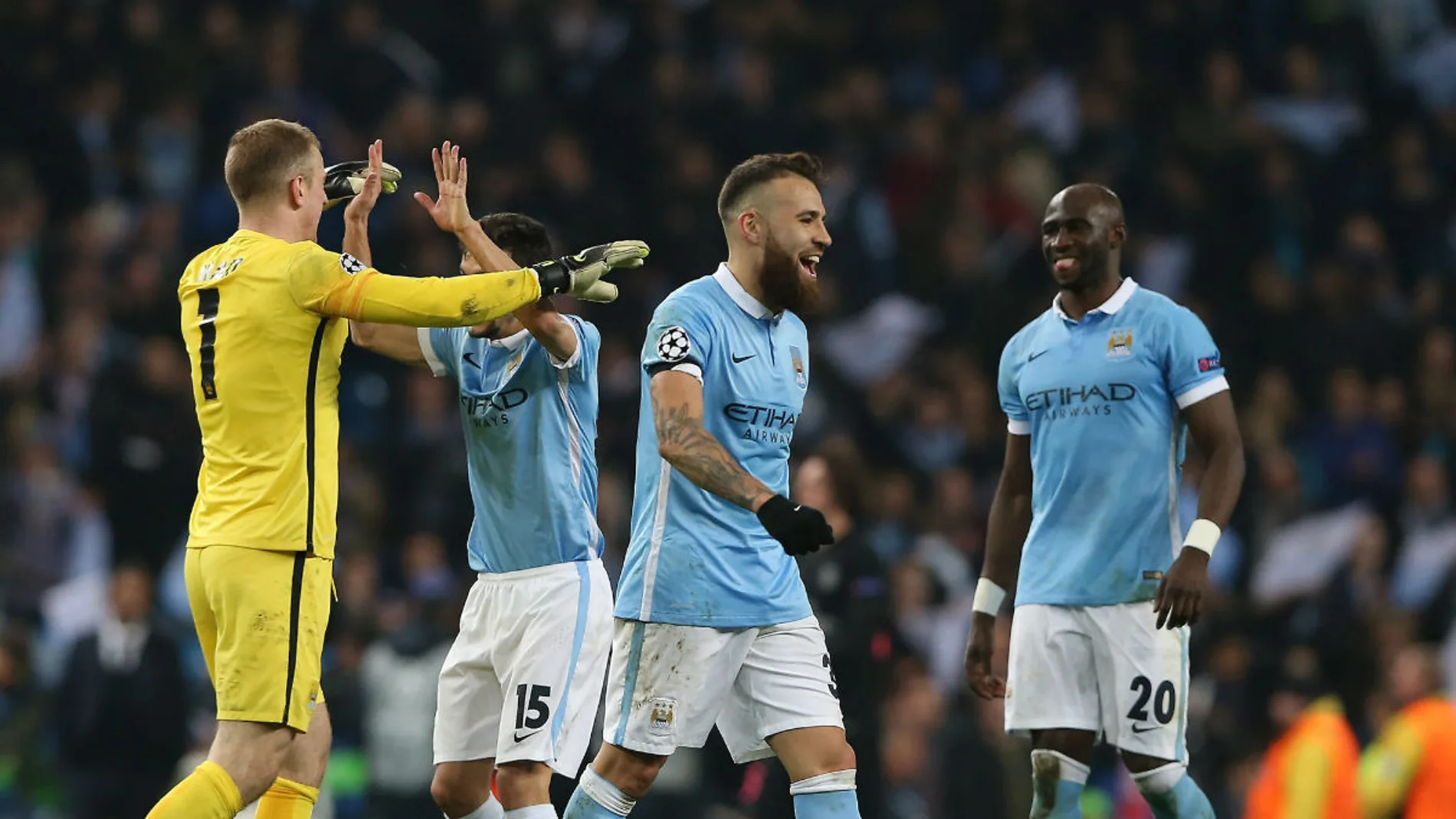 Los 'citizens' celebrando el pase a semis ante el PSG Los 'citizens' celebrando el pase a semis ante el PSG