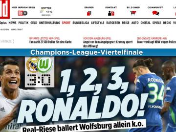 "1,2,3, Ronaldo!", así titula el diario Bild tras el pase del Madrid a semifinales de Champions