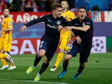 Griezmann celebra su segundo gol ante el Bayern Griezmann celebra su segundo gol ante el Bayern
