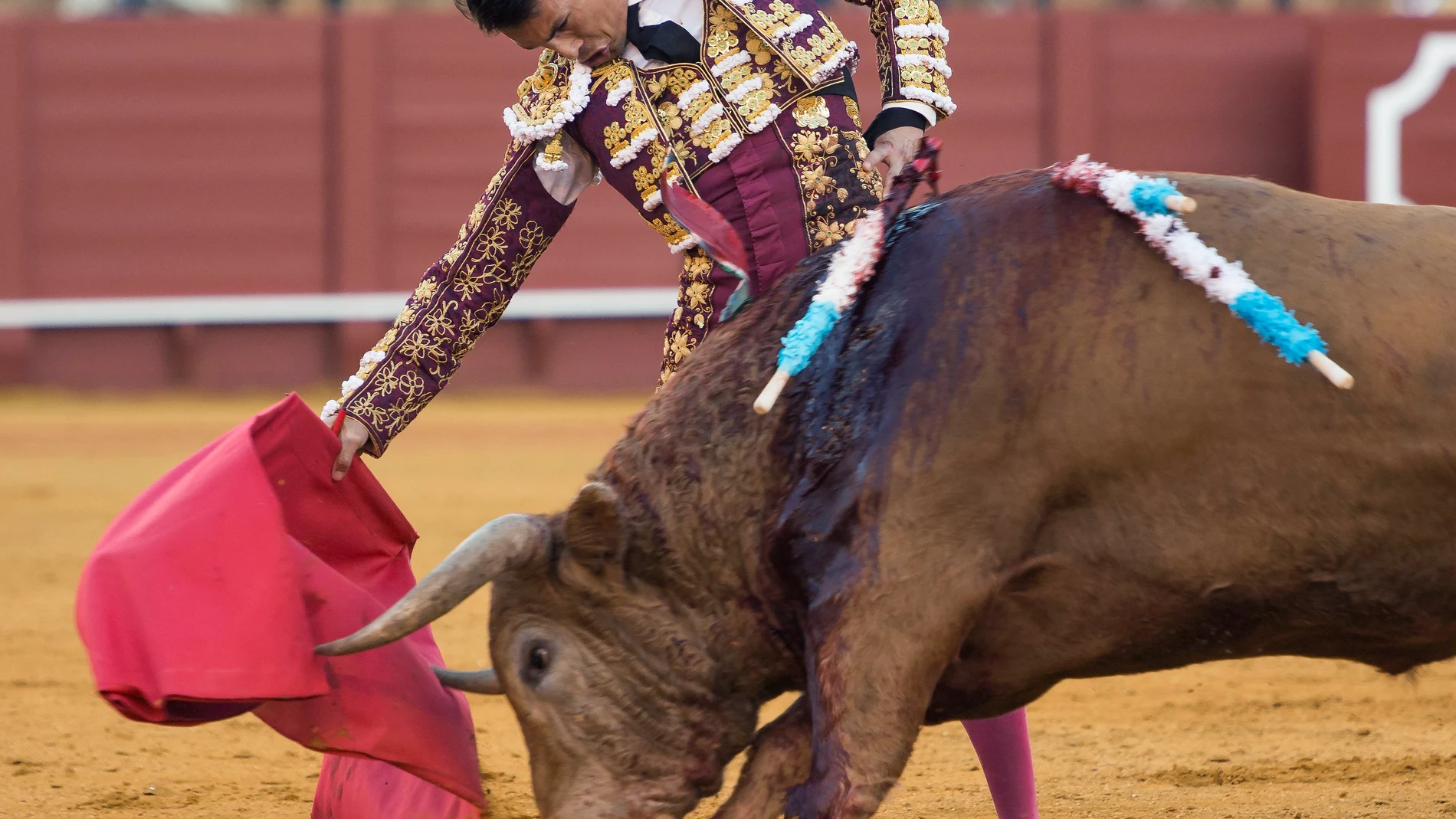 El diestro José María Manzanares con el quinto toro de la tarde, al que le ha cortado una oreja