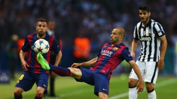 Jordi Alba, Mascherano y Morata, en la final entre el Barça y la Juventus