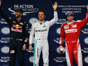 Ricciardo, Rosberg y Raikkonen