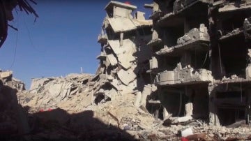 Edificio en ruinas en la ciudad siria de Daraya