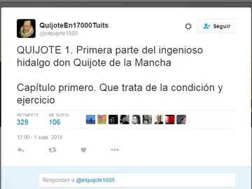 Primer tuit de El Quijote Primer tuit de El Quijote