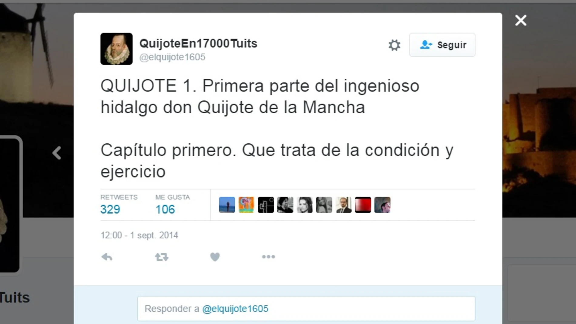 Primer tuit de El Quijote Primer tuit de El Quijote