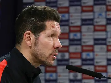Simeone, durante la rueda de prensa Simeone, durante la rueda de prensa