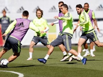 Cristiano Ronaldo, durante el entrenamiento del Real Madrid en Valdebebas