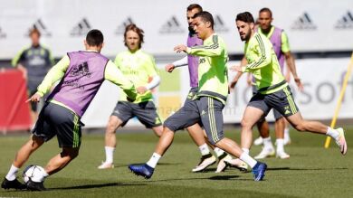 Cristiano completa la penúltima sesión de entreno antes del City y Benzema corre en solitario