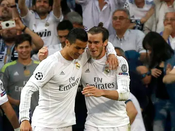 Cristiano y Bale festejando el gol del galés Cristiano y Bale festejando el gol del galés