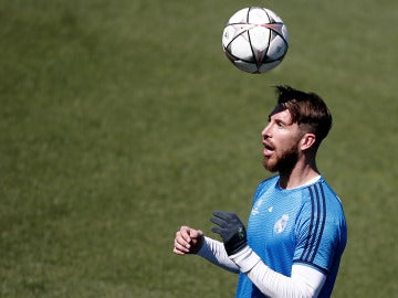 Sergio Ramos en el último entrenamiento previo a la semifinal ante el City