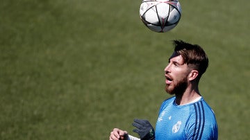 Sergio Ramos en el último entrenamiento previo a la semifinal ante el City