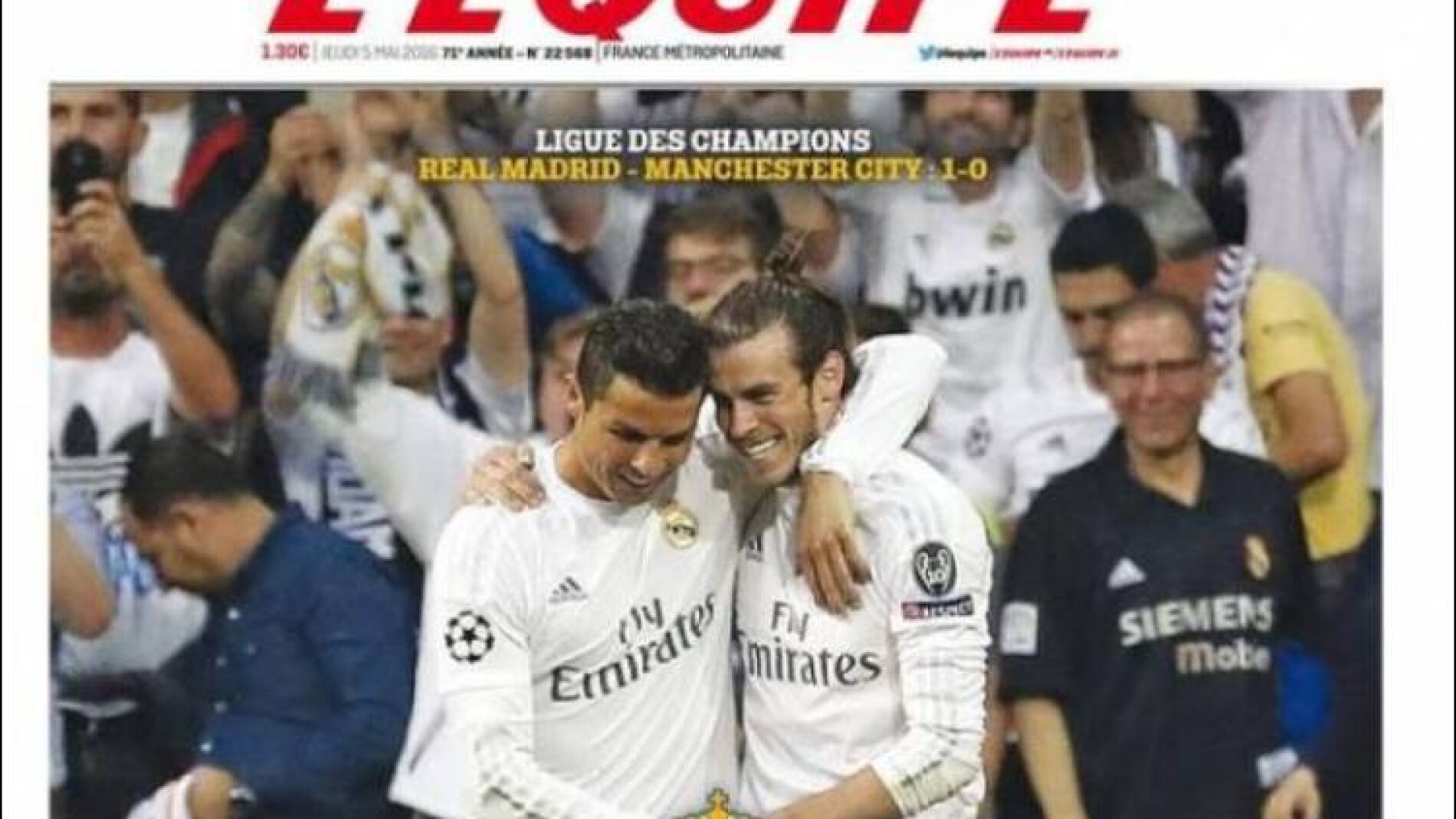 Cristiano y Bale, en la portada de L'&Eacute;quipe