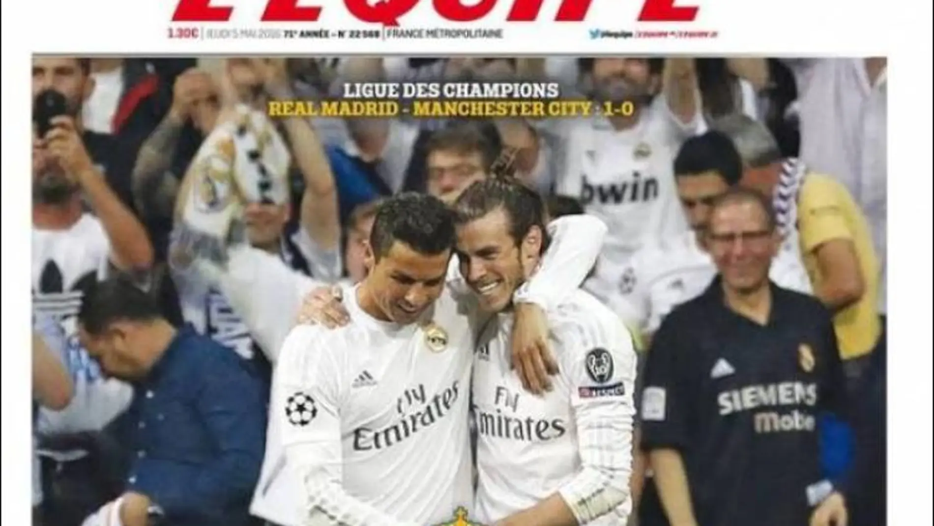 Cristiano y Bale, en la portada de L'Équipe Cristiano y Bale, en la portada de L'Équipe