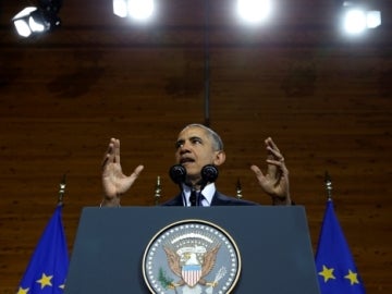 Barack Obama durante su discurso en Hannover