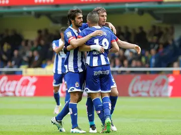 El Deportivo festeja su primer gol del partido El Deportivo festeja su primer gol del partido