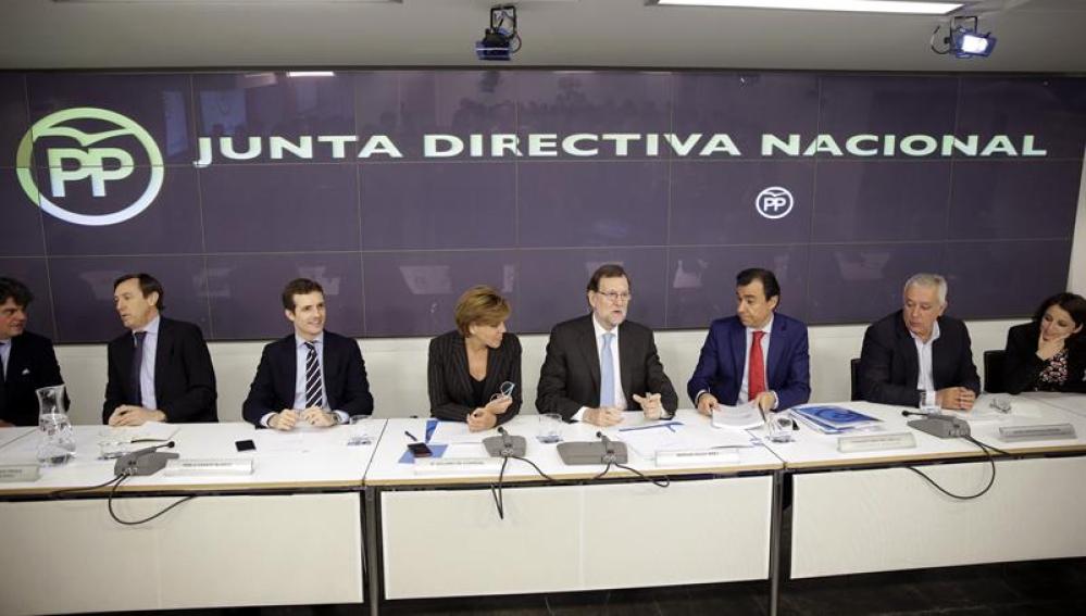 El jefe del Gobierno y líder del PP, Mariano Rajoy en la junta directiva del PP